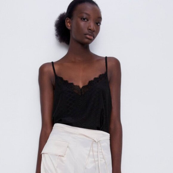 NWT ZARA | Lace V-Neck Eyelet Tank Top | Sz. S - Picture 1 of 9